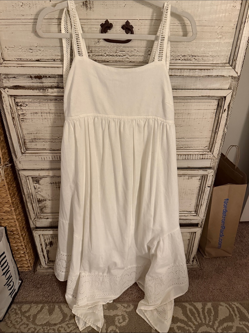 Moon River White Maxi Sundress with Eyelet Hem